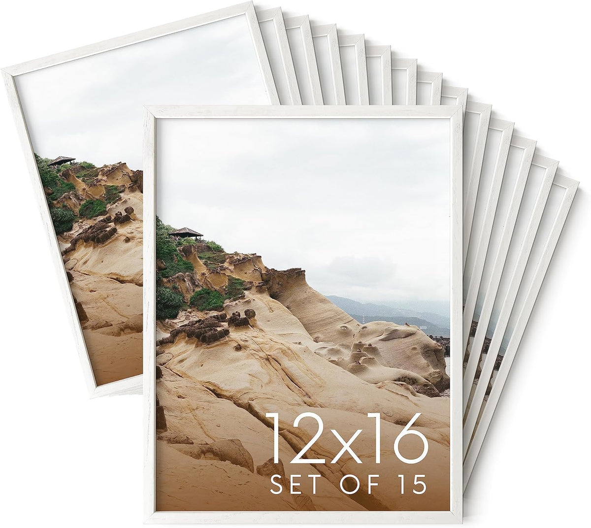 Haus and Hues 12x16 White Oak Wood Picture Frames Set of 15 - Premium Bulk Picture Frames 12x16