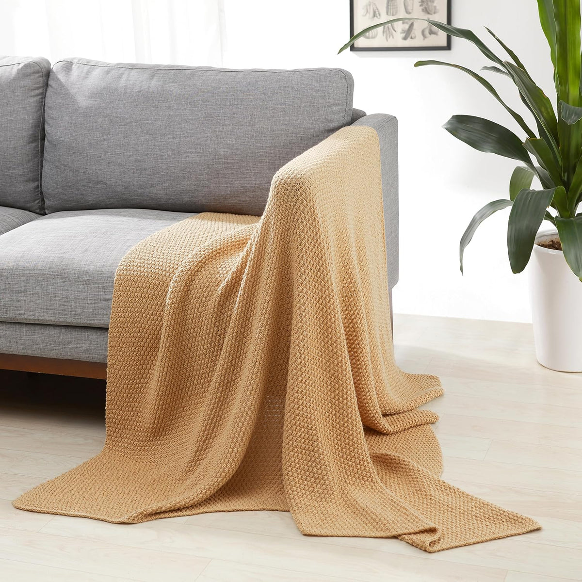 Amazon Basics Chunky Cable Knit Throw Blanket for Couch, Sofa, Bed, Lightweight Soft Cozy, Sand