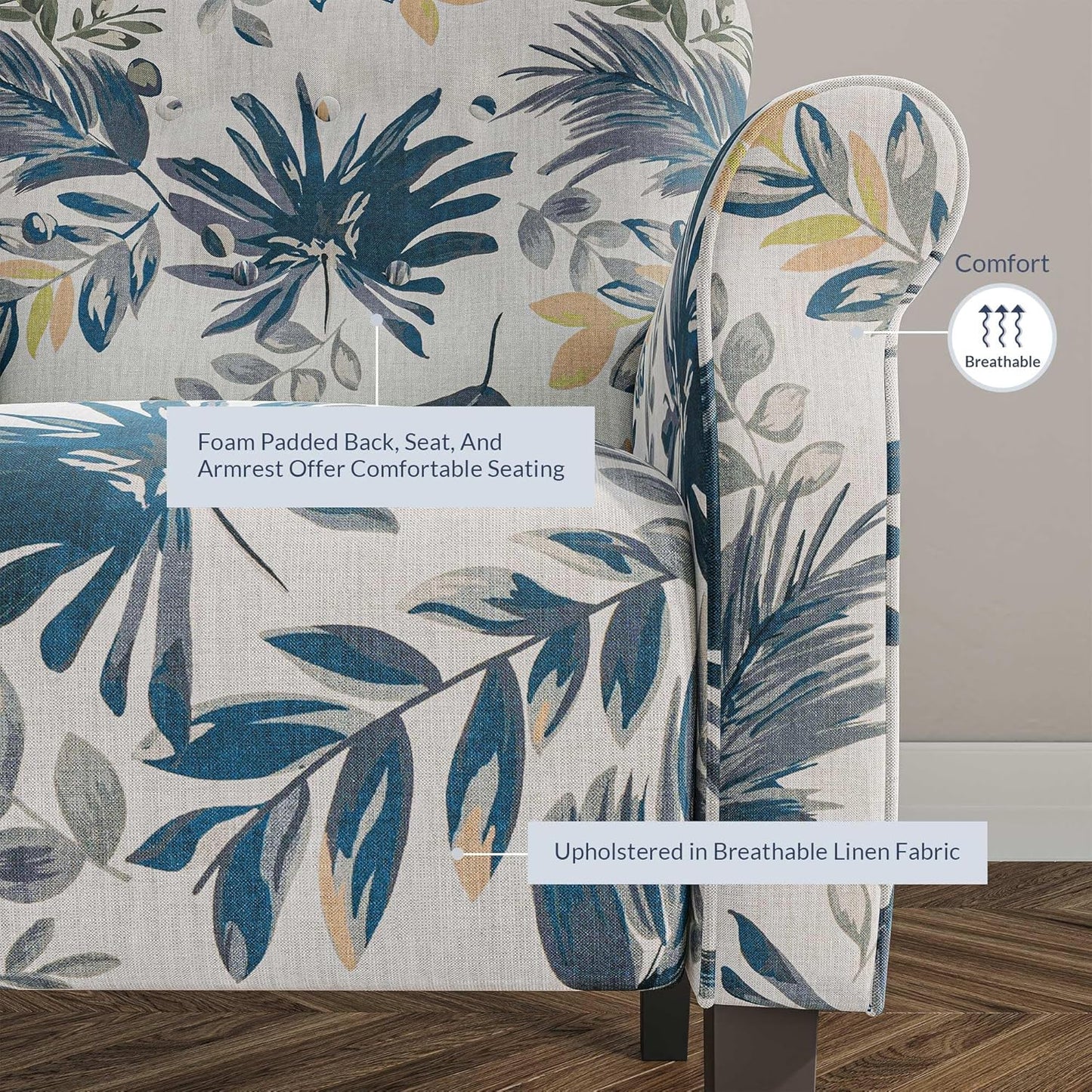 BELLEZE Modern Accent Chair for Living Room, High Back Floral Armchair w/Wooden Legs, Upholstered