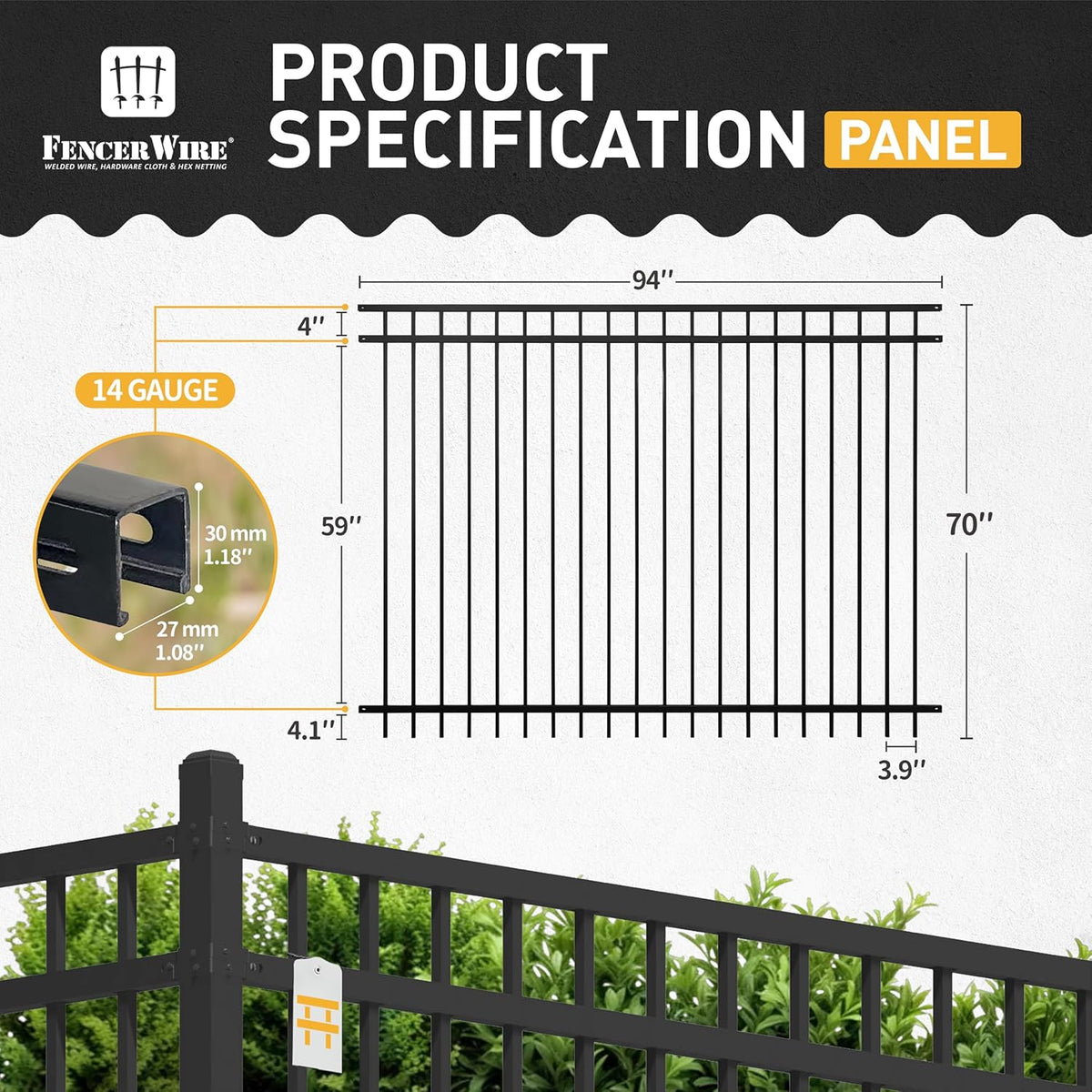Fencer Wire Heavy Duty Flat Top Fence Barrier Panel, 6FT Height X 8FT Width Anti-Rust Metal Fencing