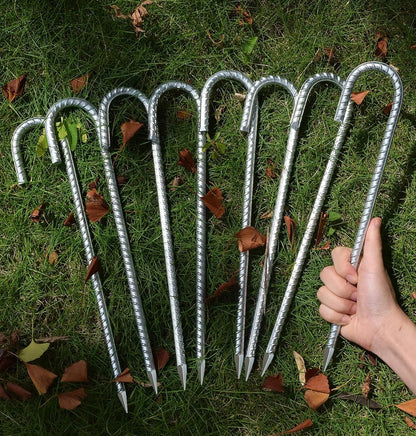 AAGUT 12 Inch Rebar Stakes J Hook 16 Pcs 3/8" Chain Link Fence Stakes Heavy Duty Galvanized Steel
