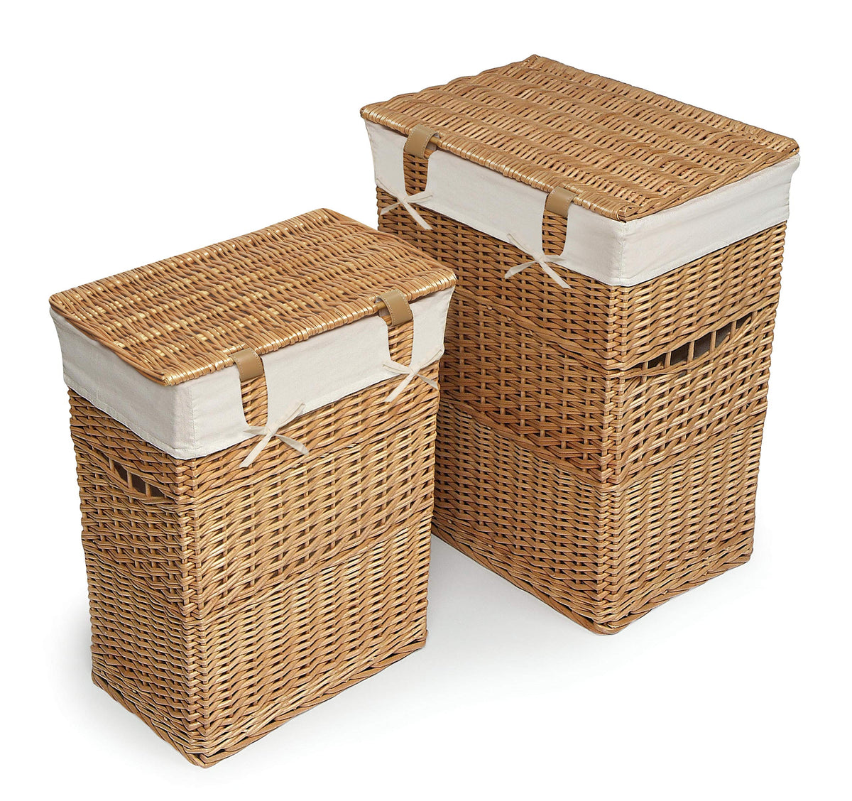 Badger Basket Wicker Two Hamper Set with Liner – Removable Liner, Nesting Hampers for Laundry and