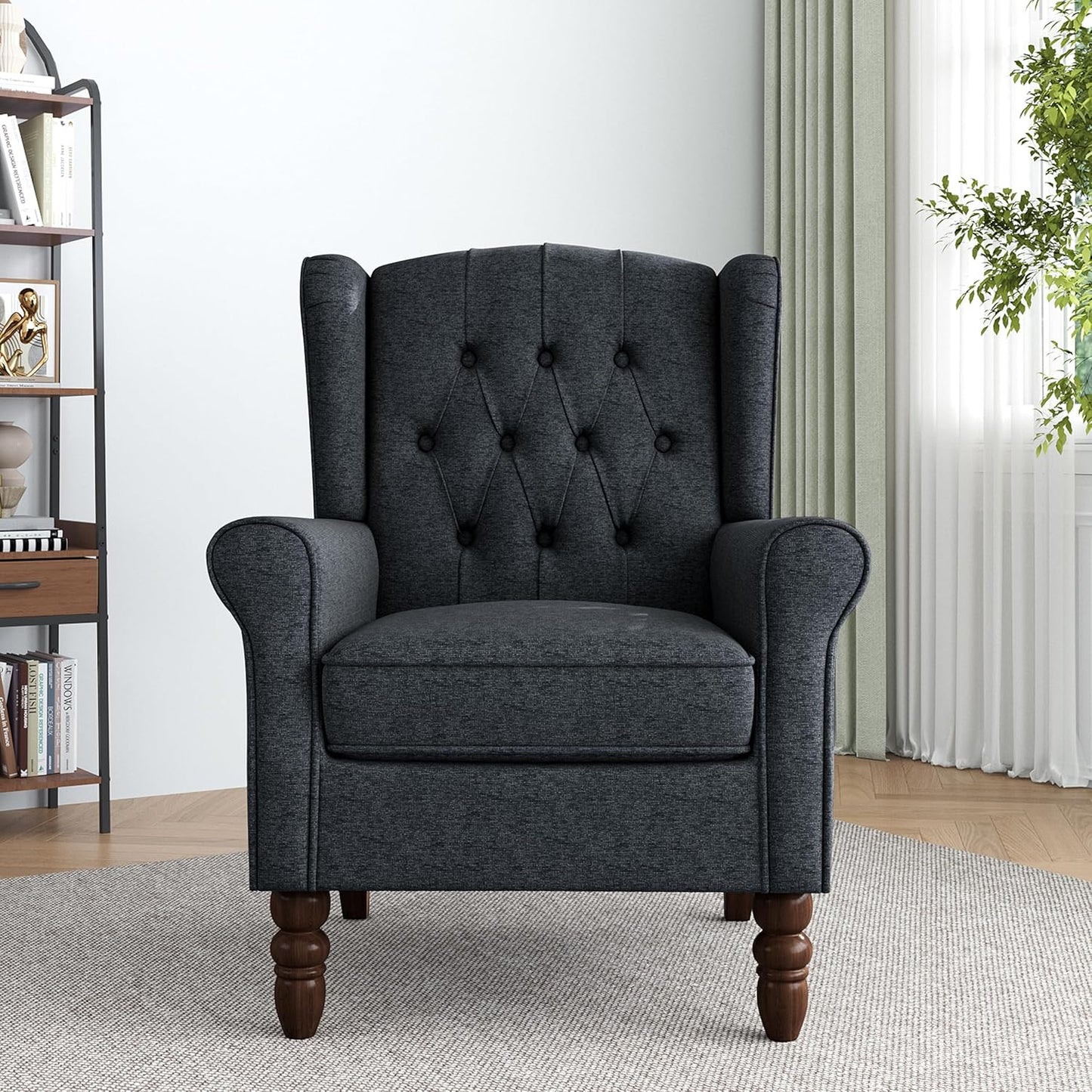 Lumibee High Back Accent Chair,Upholstered Wingback Armchair with Solid Wood Legs for Small