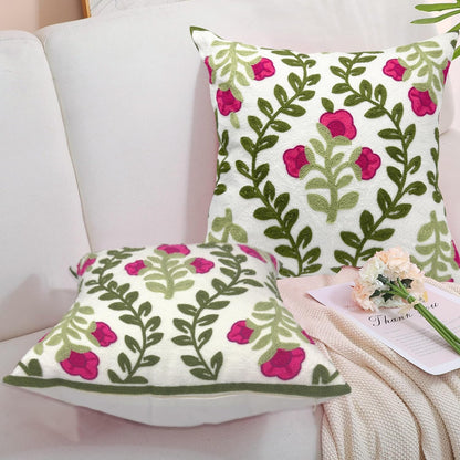 Alysheer Summer Decorative Throw Pillow Covers 18"x 18" Set of 2, Floral Embroidered Farmhouse Hot