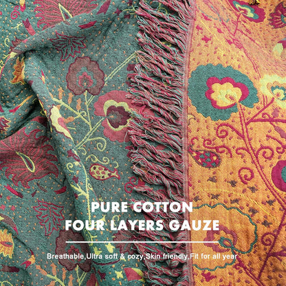 MSGKV Boho Throw Blanket for Couch and Sofa Cotton Blankets for Living Room Bedroom Reversable
