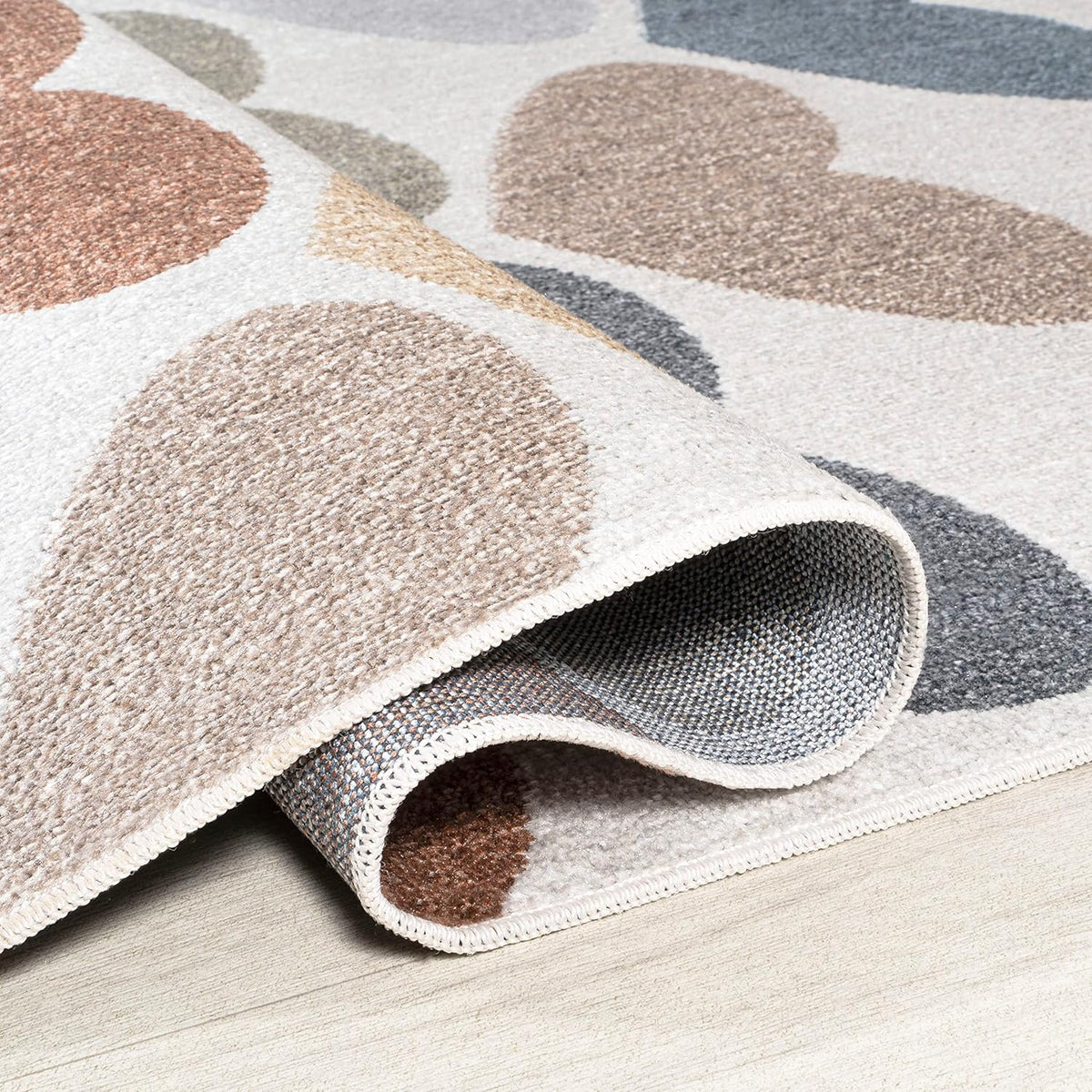 JONATHAN Y Machine-Washable Ivory/Blue/Orange Indoor Area Rug, 8x10, Dila Modern Hearts Geometric