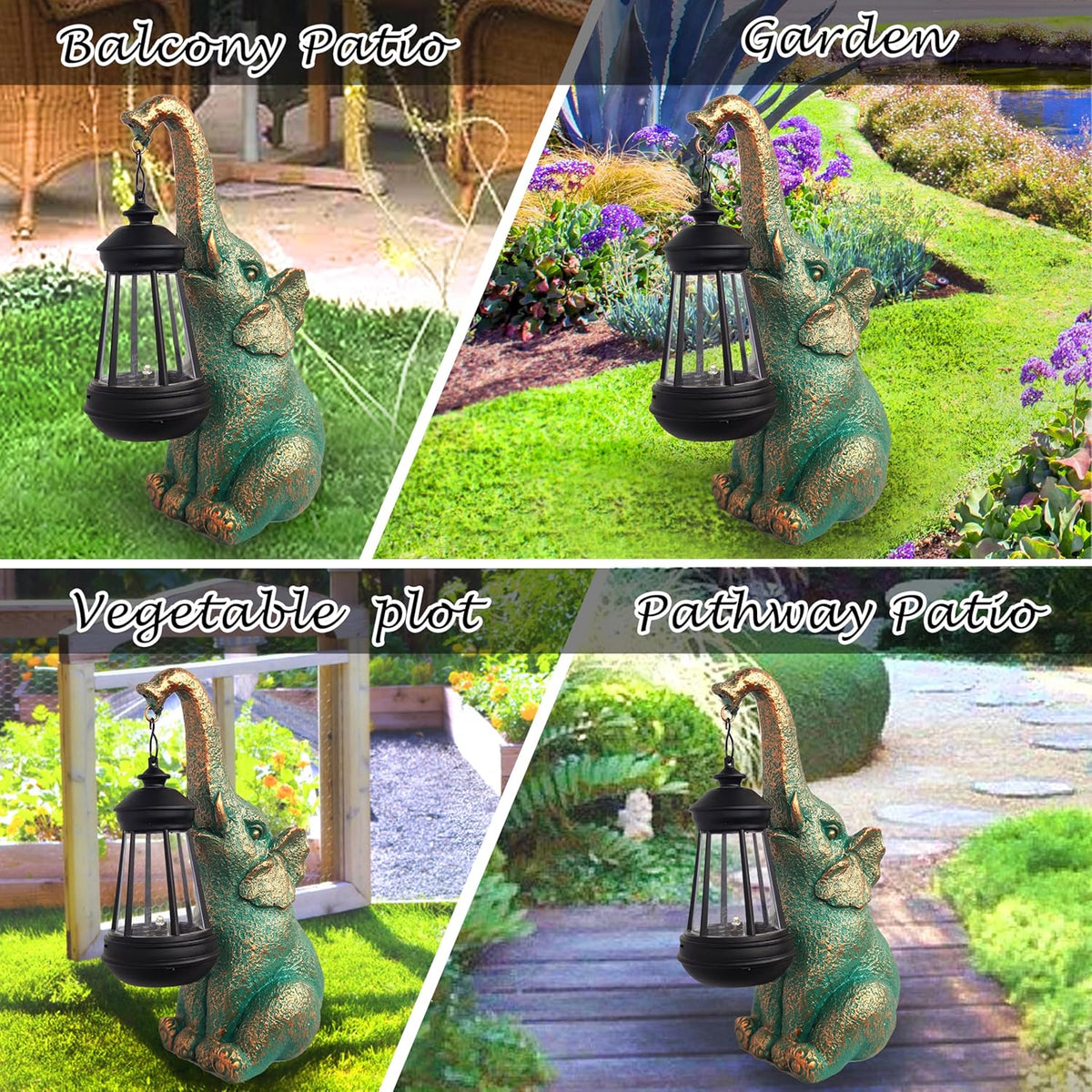 JOYBEE Garden Statues Elephant with Solar Lantern Outdoor Decor-Elephant Solar Figurines Lights