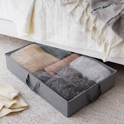 Amazon Basics Under Bed Fabric Zipper Blanket Storage Container Bags with Window and Handles