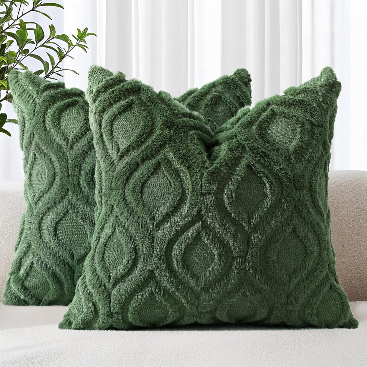 decorUhome Throw Pillow Covers 16x16 Inch Set of 2, Soft Plush Decorative Faux Fur Forest Elf Solid