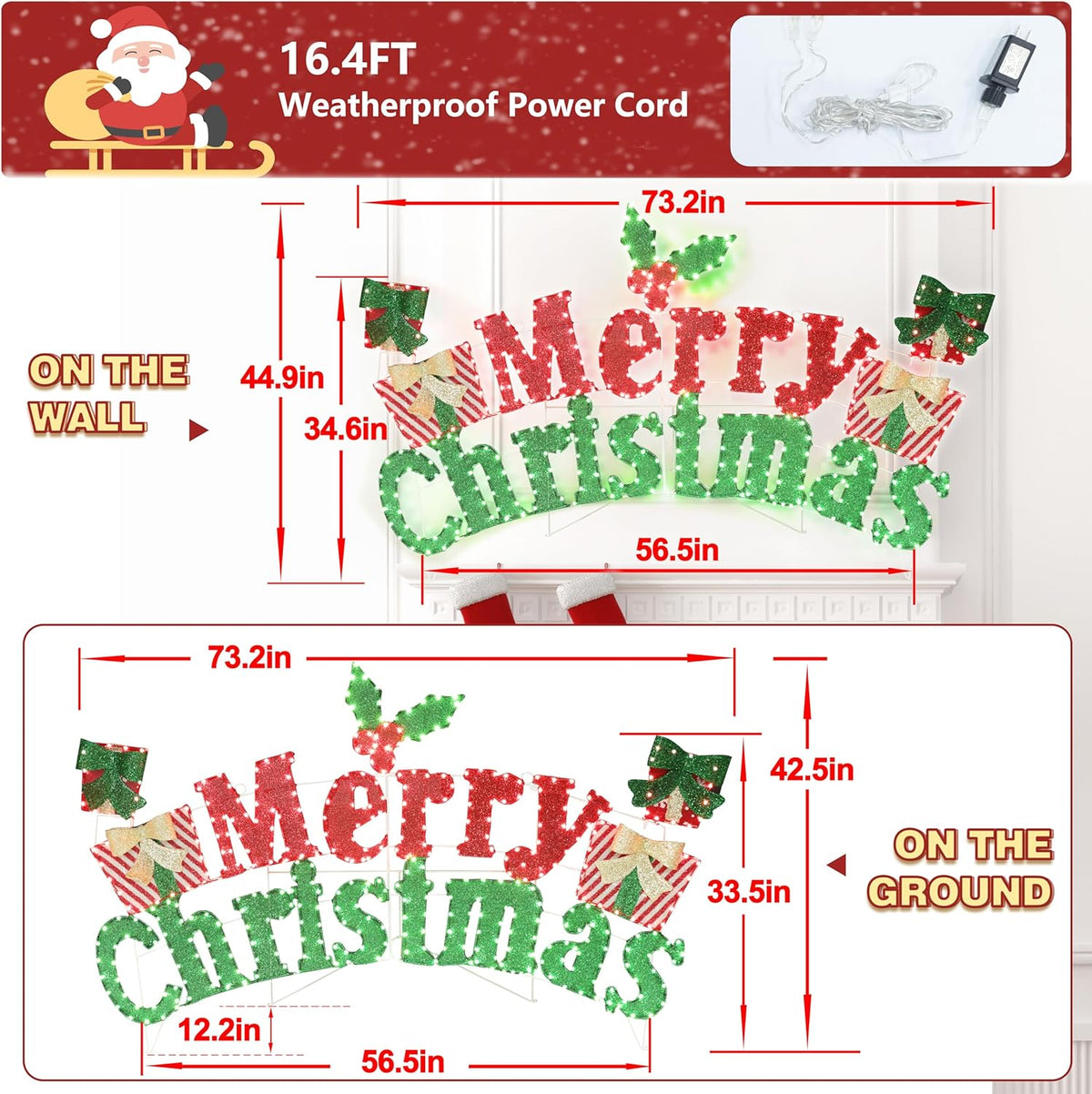 6FT Merry Christmas Sign for Decoration, 2-in-1 Pre-Lit Holiday Greeting Sign Decor with 456 LED