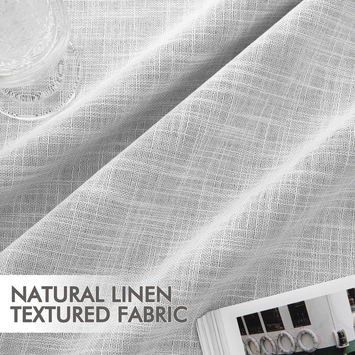 MIULEE Greyish White 100% Blackout Linen Curtains 102 Inch 2 Panels Set Double Sided No Coating