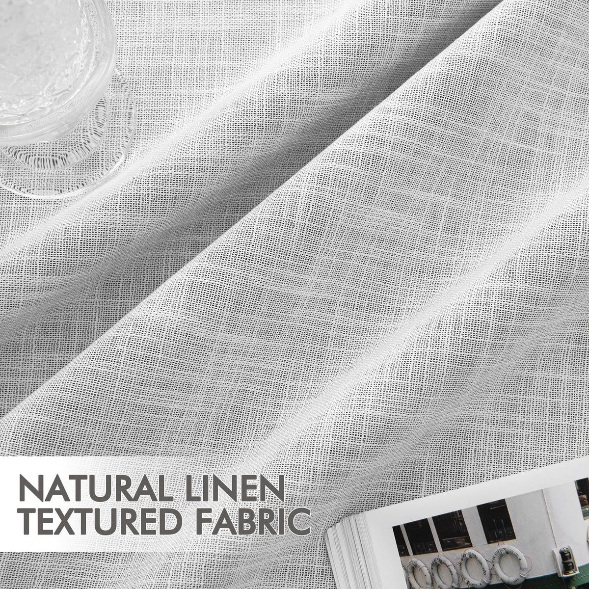 MIULEE Greyish White 100% Blackout Linen Curtains 102 Inch 2 Panels Set Double Sided No Coating