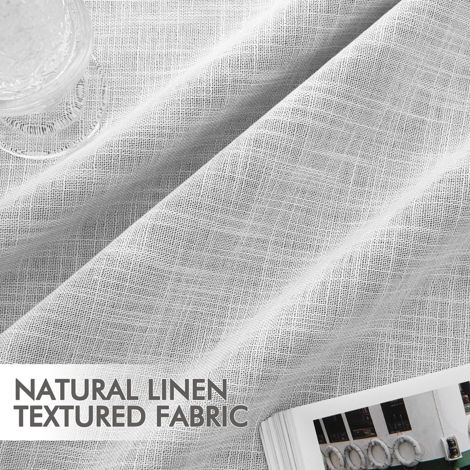MIULEE Greyish White 100% Blackout Linen Curtains 84 Inch 2 Panels Set Double Sided No Coating