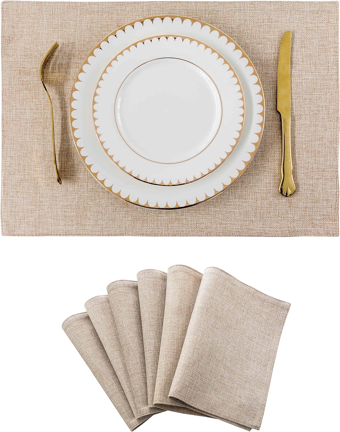 Home Brilliant Burlap Linen Placemats Set of 6 Plate Mats Heat Resistant Dining Table Cloth