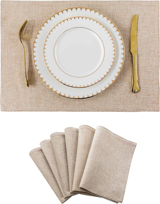 Home Brilliant Burlap Linen Placemats Set of 6 Plate Mats Heat Resistant Dining Table Cloth