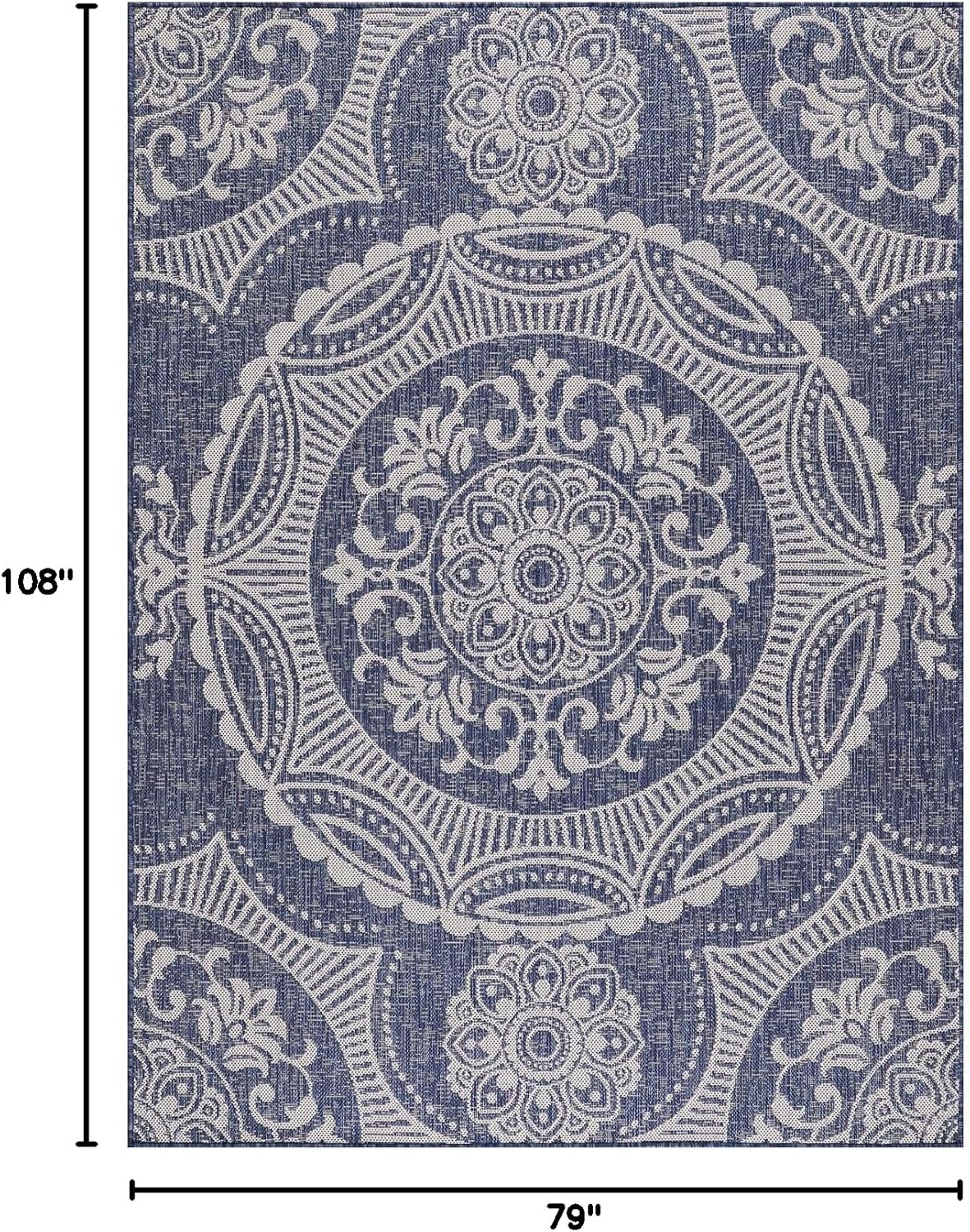 Medallion Outdoor Rug 6x9 Washable Outside Carpet for Indoor Patio Porch Waterproof Easy Cleaning