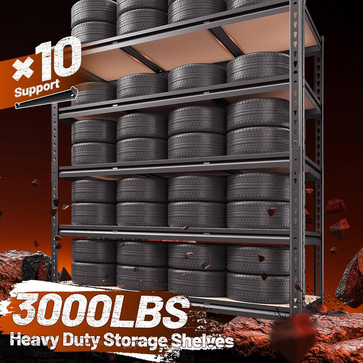 REIBII 48.2" W Garage Shelving, Storage Shelves Load 3000LBS, Adjustable Garage Shelving Heavy Duty