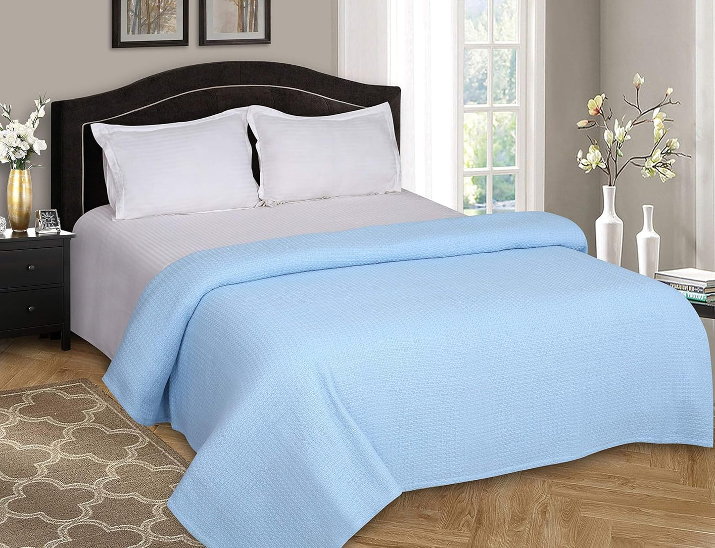 Elvana Home 100% Cotton Bed Blanket, Breathable Bed Blanket Full - Queen Size, Cotton Thermal