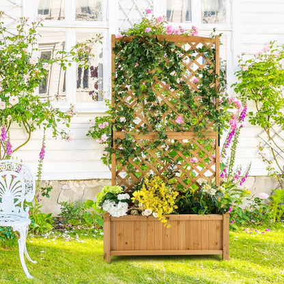 HAPPYGRILL 2 Pcs Raised Garden Bed, 71" Garden Planter with Trellis, Drainage Holes, Freestanding