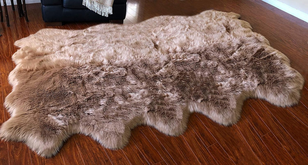 LAMBZY Faux Sheepskin Hypoallergenic Free Shape Silky Shag Rug, Luxury Shaggy Silky Plush Carpet