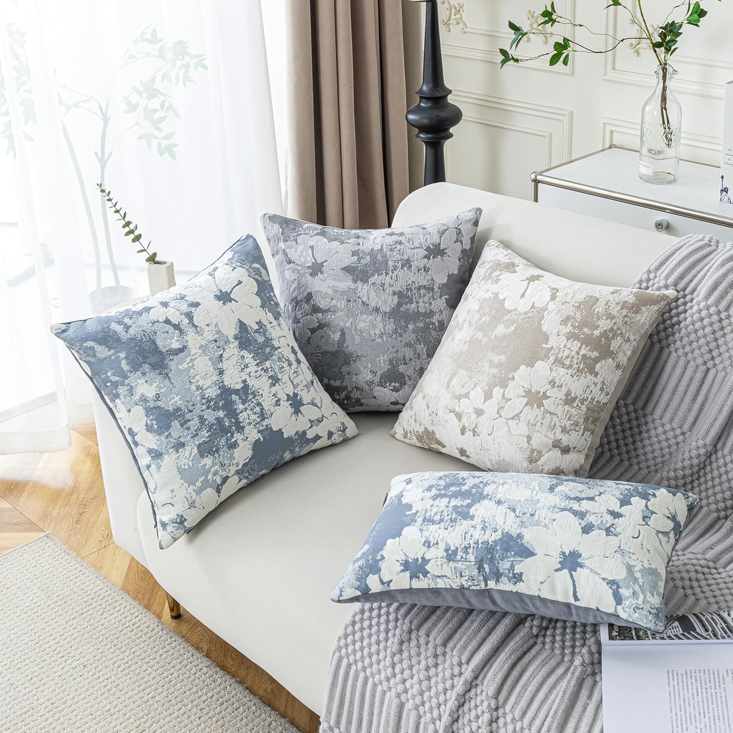 Jacquard Throw Pillow Covers 12x20 Inch Set of 2 - Vintage Floral Boho Pillow Cases with Botanical