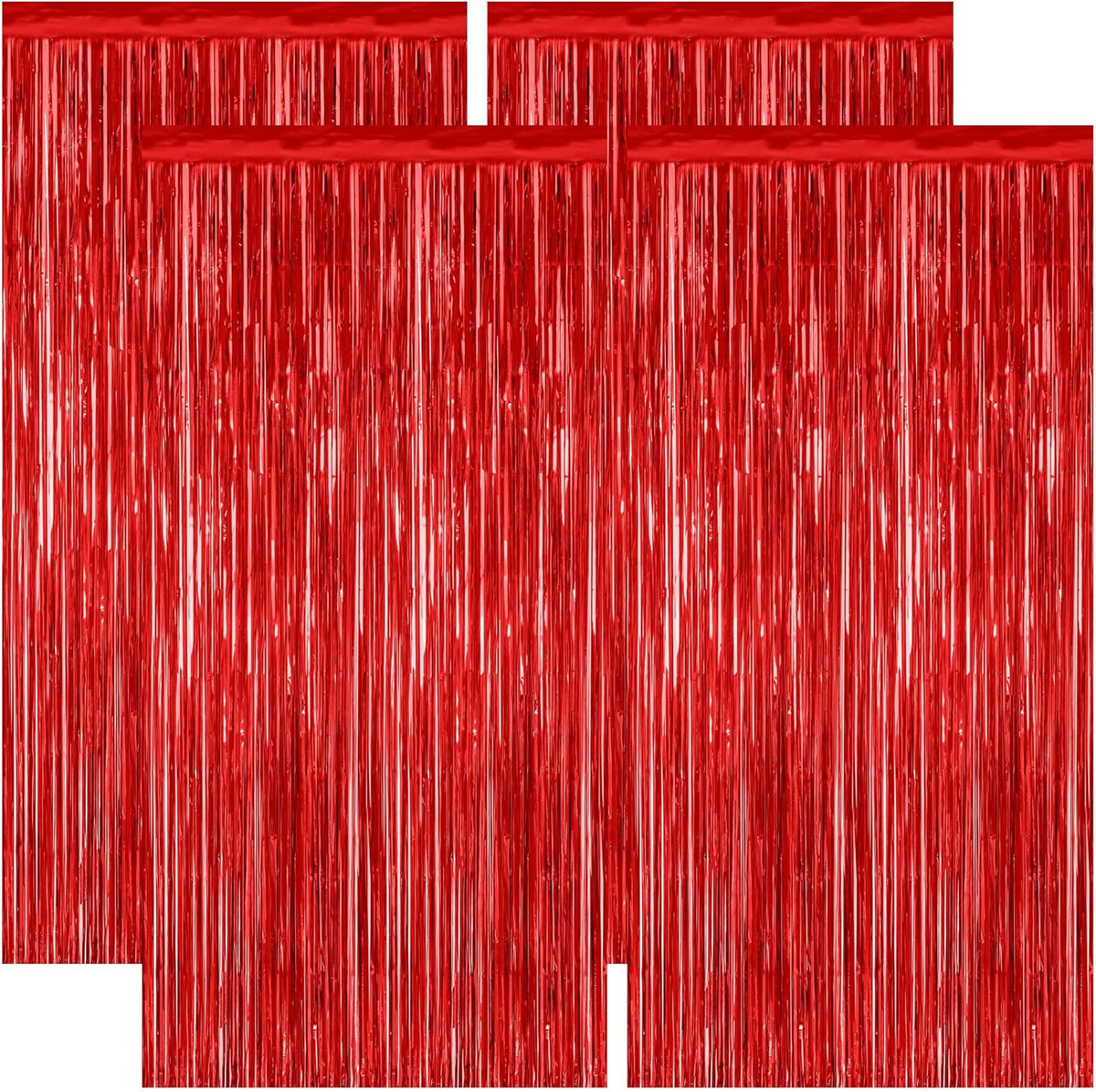 4 Pack Red Backdrop, 3.28 FT x 7.05 FT Party Streamer, Metallic Birthday Tinsel Backdrop Foil