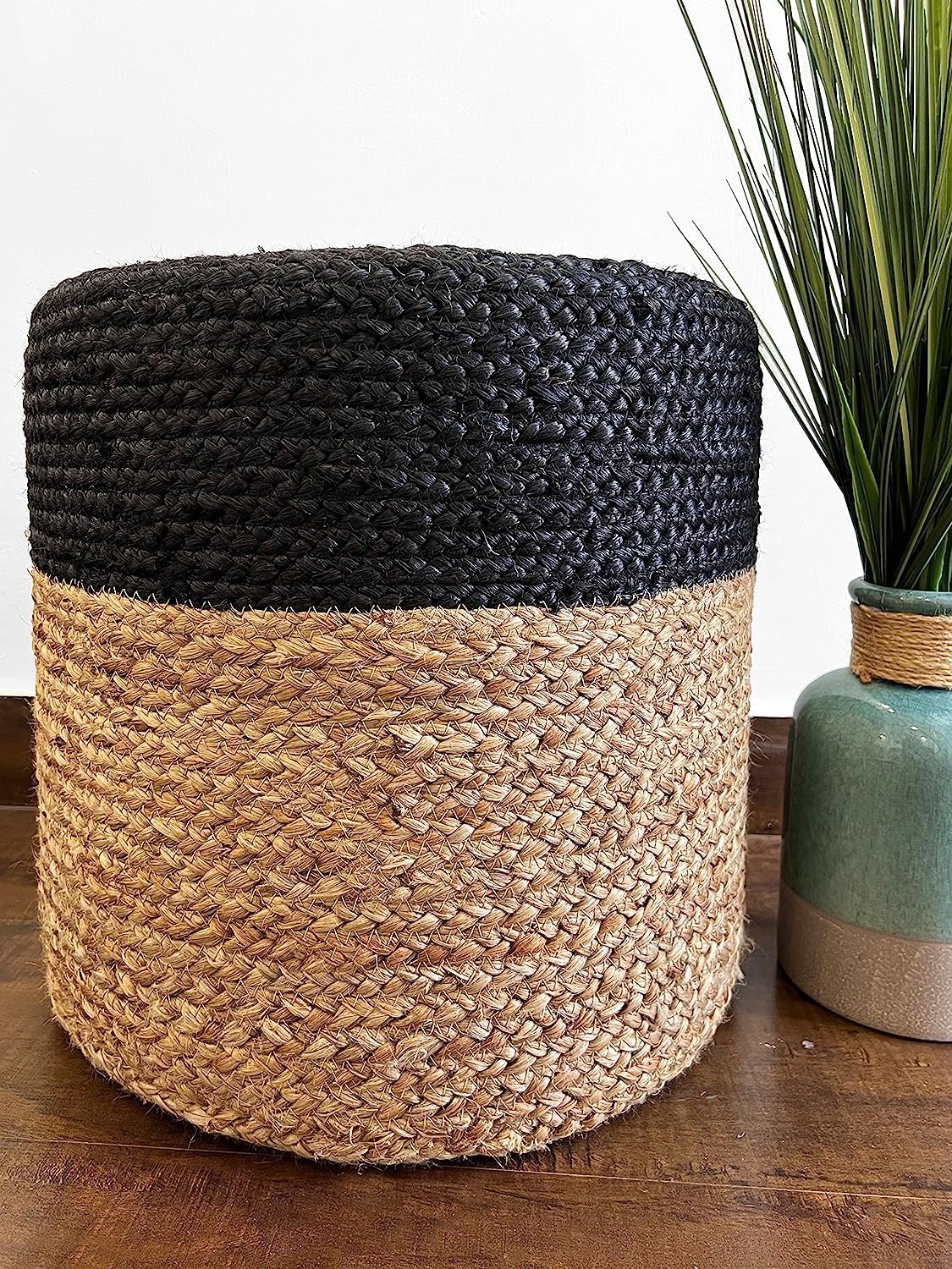 Jute Pouf Ottoman | Footrest Pouf | Hand Braided - Round Boho Pouffe - for Living Room, Bedroom