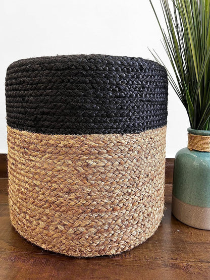Jute Pouf Ottoman | Footrest Pouf | Hand Braided - Round Boho Pouffe - for Living Room, Bedroom