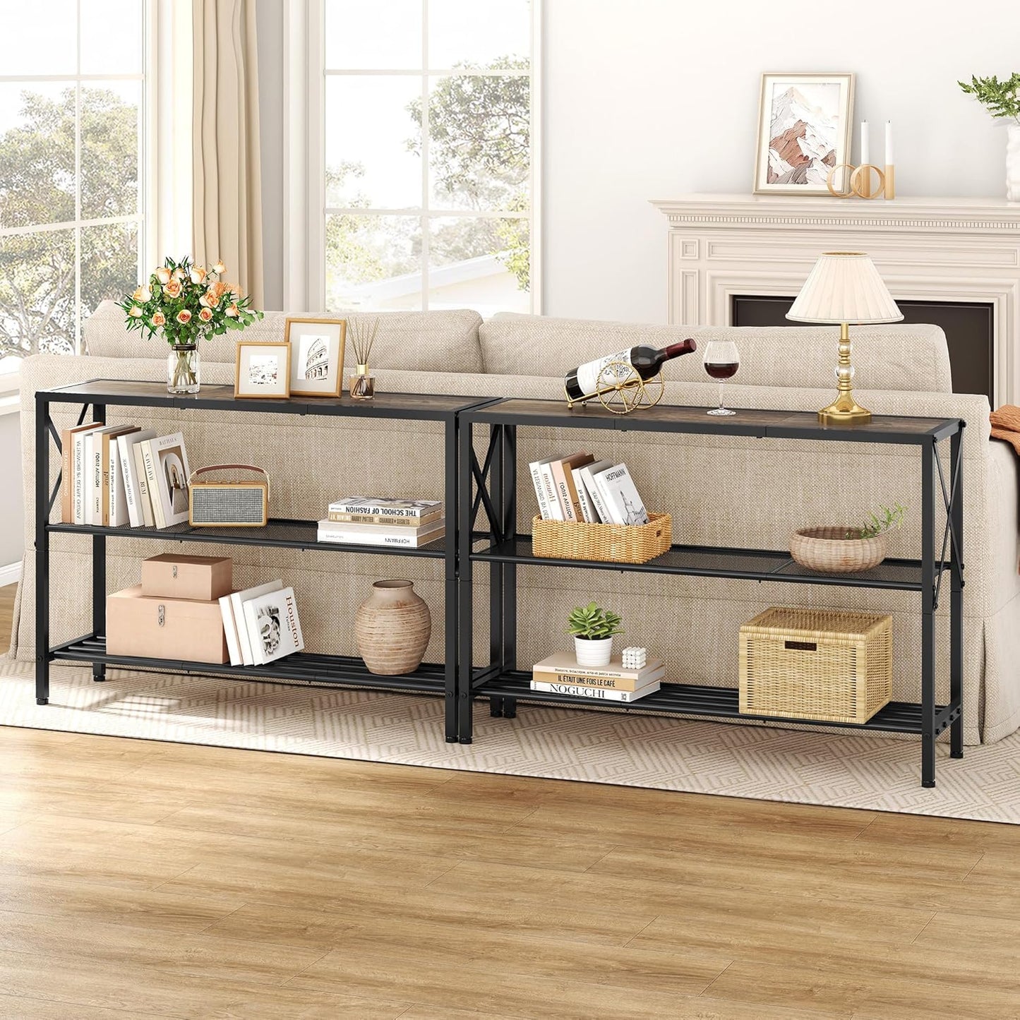 Hoctieon Industrial Console Table, 3 Tier Entryway Table, Hallway Table, Narrow Sofa Table with