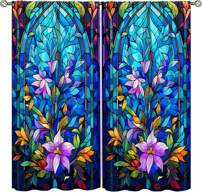 Stained Glass Curtains,Abstract Colorful Floral Geometric Art Home Decor Drapes for Bedroom Living