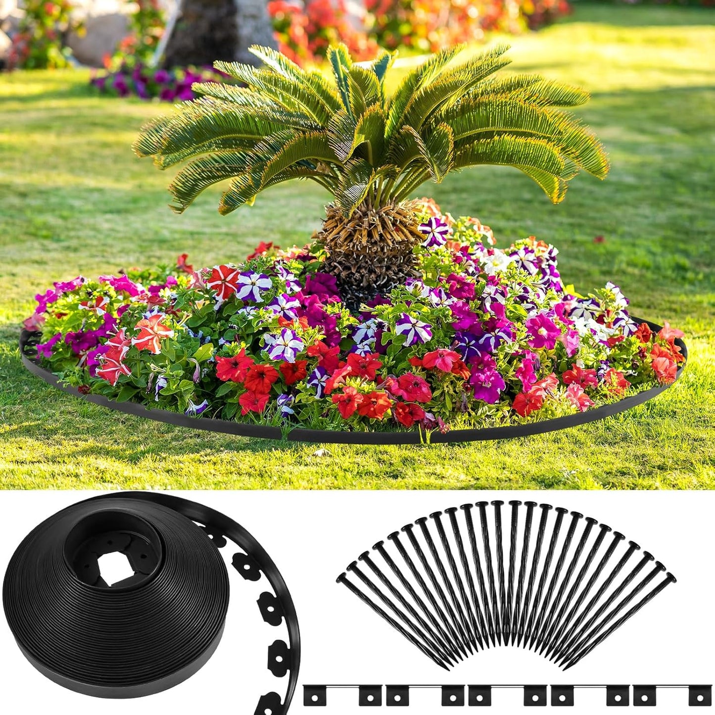 Sasylvia 2'' x 200' Landscape Edging Kit Edging Border Coil Include Anchoring Spikes 10 Connectors
