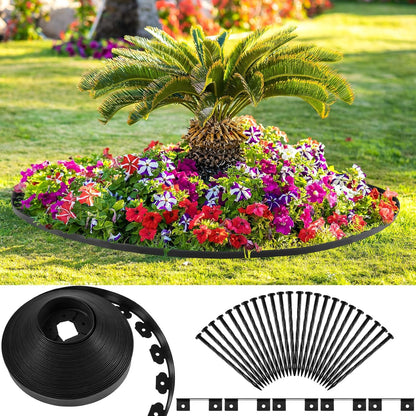 Sasylvia 2'' x 200' Landscape Edging Kit Edging Border Coil Include Anchoring Spikes 10 Connectors