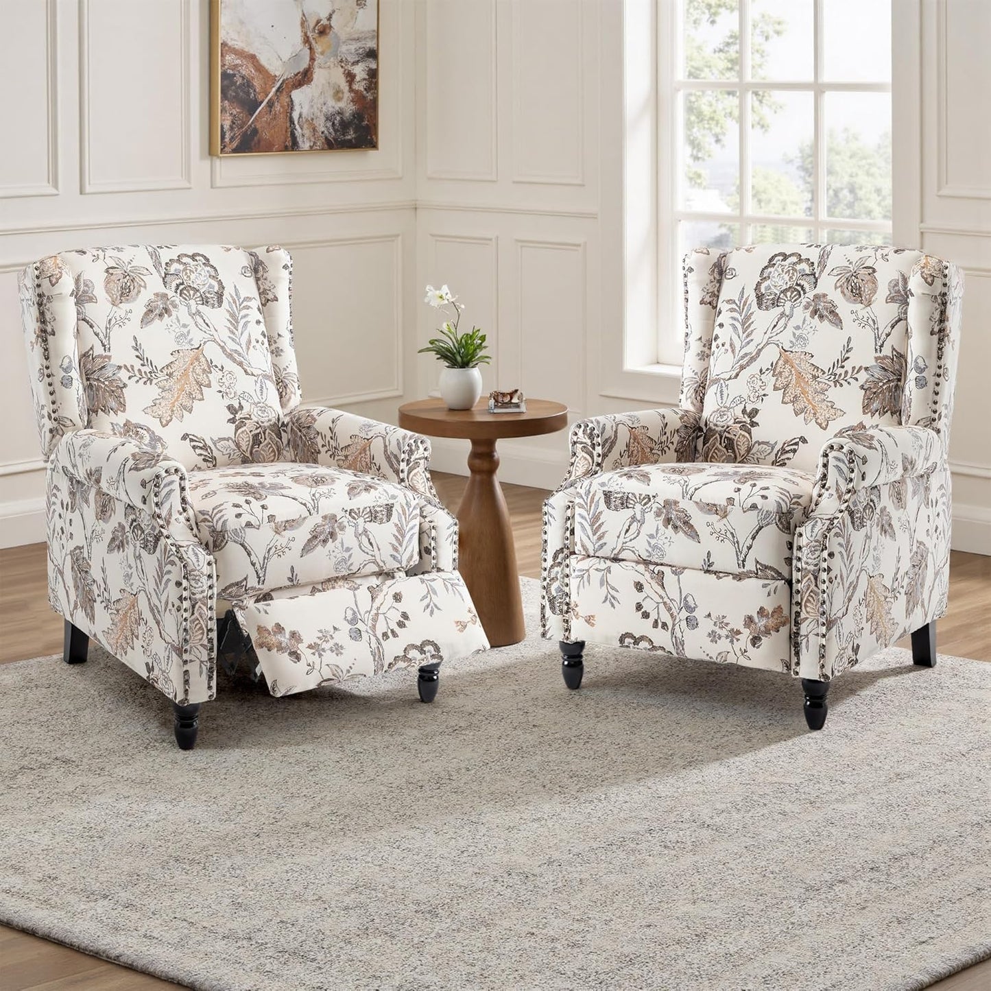 UIXE Recliner Chairs Set of 2, Fabric Upholstered Armchair Pushback Accent Chair for Living Room