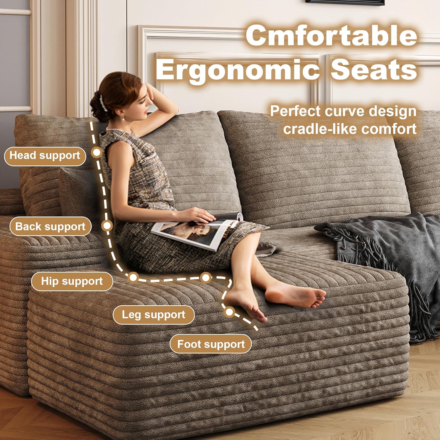 108" Sectional Couches for Living Room Modern Modular Sofa with L-Shape Couchs Upholstered Boneless