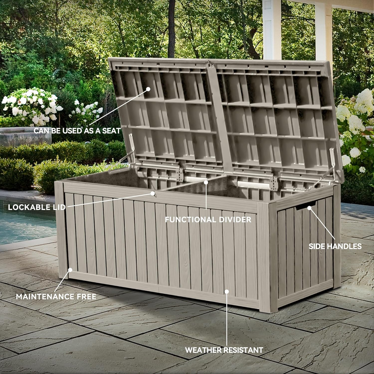 YITAHOME 150 Gallon Large Outdoor Storage XL Deck Box w/Divider for Patio Furniture,Outdoor