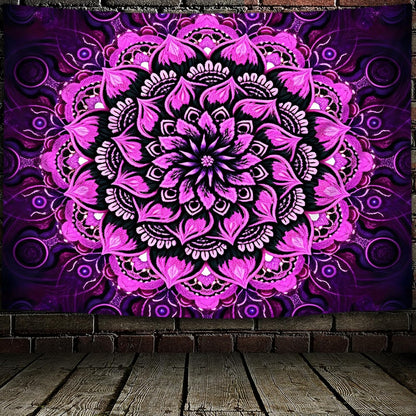 Psyhilar Blacklight Mandala Tapestry Wall Hanging, Psychedelic Flower Black Light Posters for