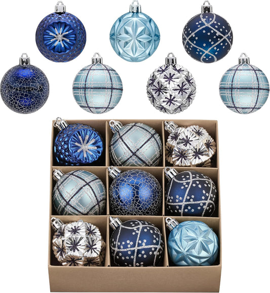 Valery Madelyn Ornaments for Christmas Trees, 9ct 2.36 Inches Navy Blue and Silver Shatterproof