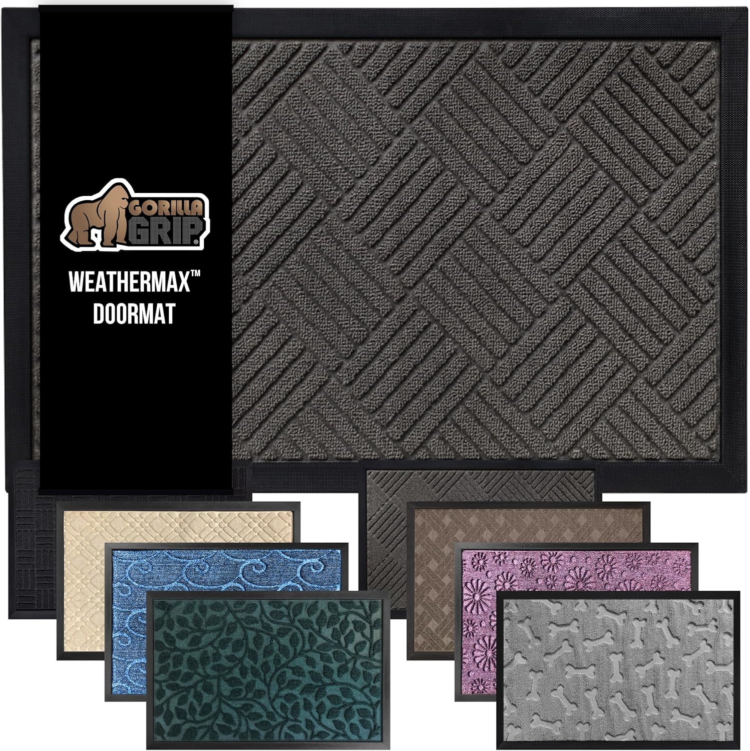 GORILLA GRIP 100% Waterproof All-Season WeatherMax Doormat, 34x58, US Designed Natural Rubber