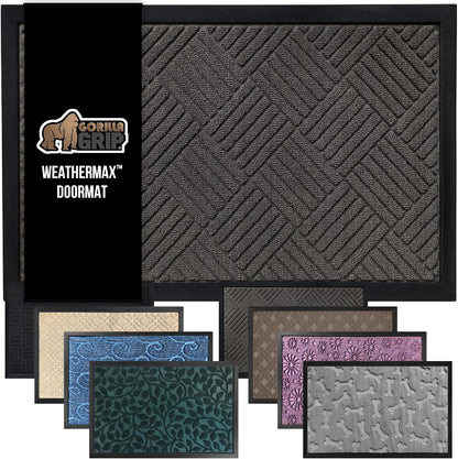 GORILLA GRIP 100% Waterproof All-Season WeatherMax Doormat, 34x58, US Designed Natural Rubber