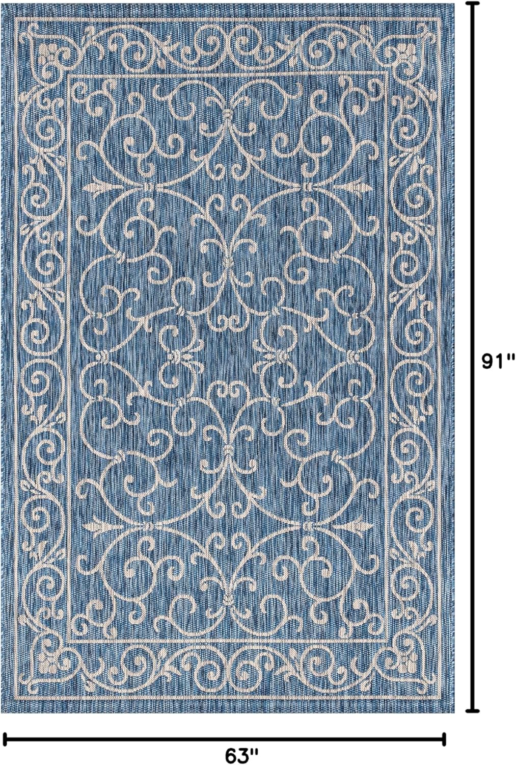 JONATHAN Y Vintage Filigree Indoor Outdoor Area Rug 5X8 Navy/Gray, Charleston Textured Weave for