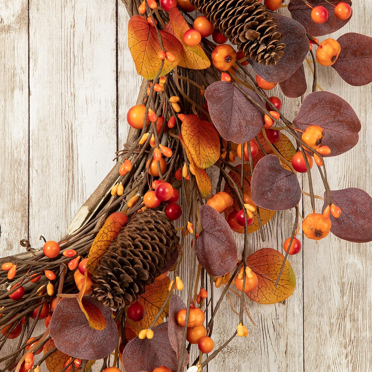 Glitzhome 22" D Fall Eucalyptus Berry Wreath, Artificial Wreaths Rustic Hanging Ornaments for Fall