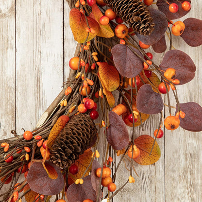 Glitzhome 22" D Fall Eucalyptus Berry Wreath, Artificial Wreaths Rustic Hanging Ornaments for Fall