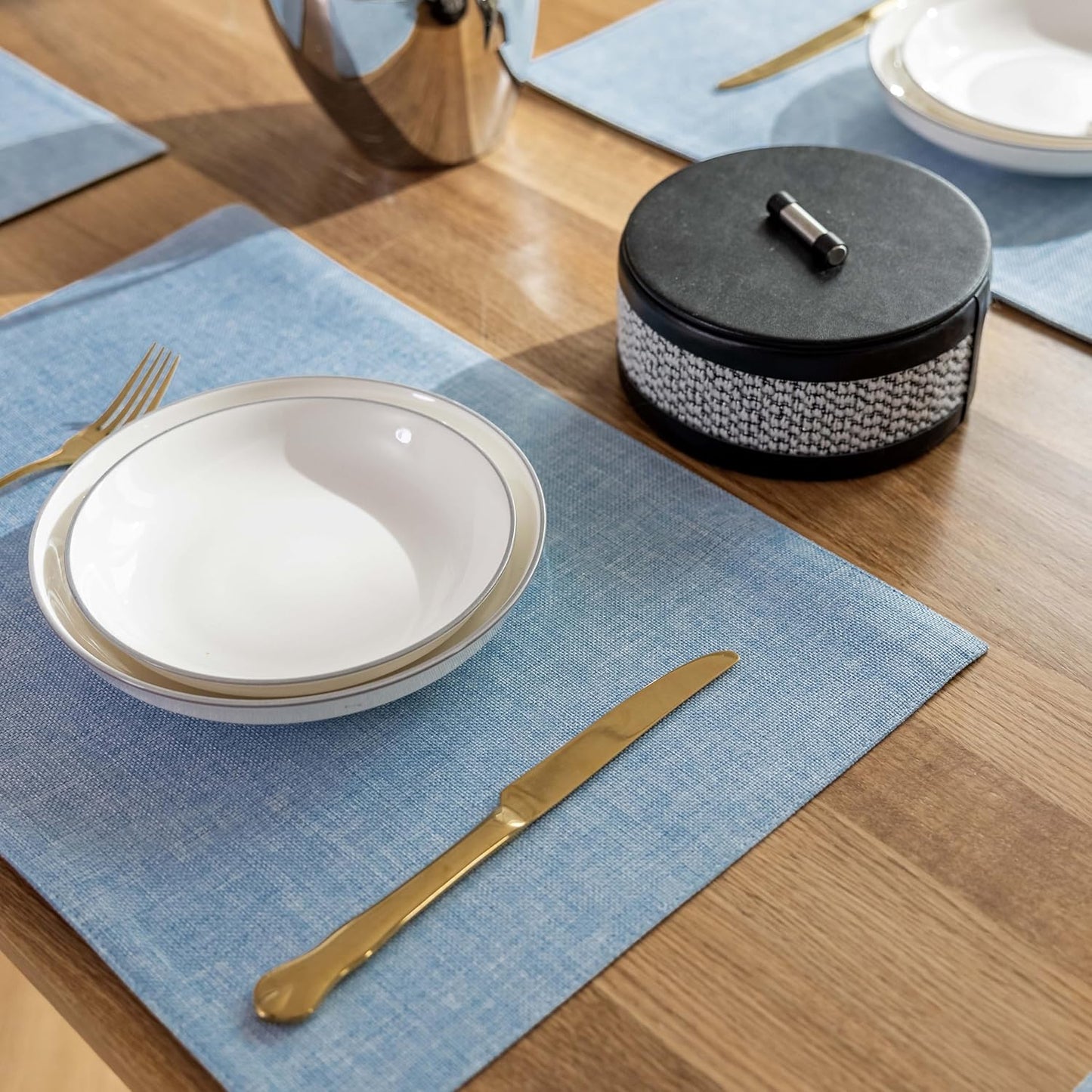 Demetex Placemats Set of 8 Heat Resistant Blue Placemats Soft Washable Linen Place Mats Table Mat