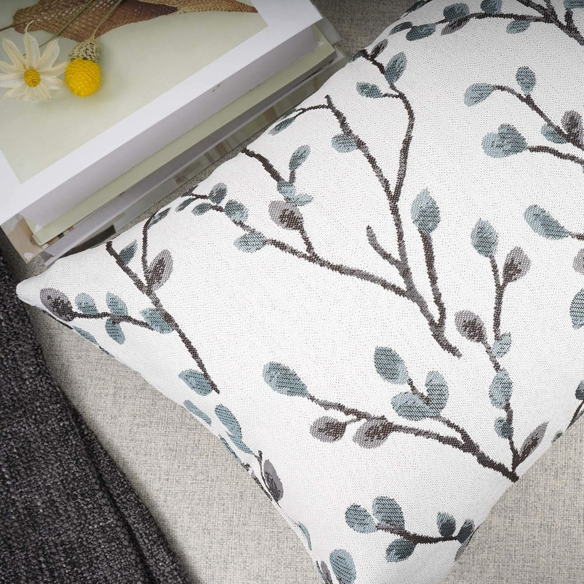 YOUR SMILE Classical Embroidery Jacquard Farmhouse Oblong Rectangle Chenille Teal Leaf Decorative