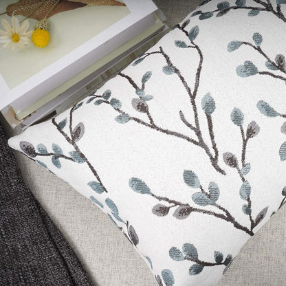 YOUR SMILE Classical Embroidery Jacquard Farmhouse Oblong Rectangle Chenille Teal Leaf Decorative