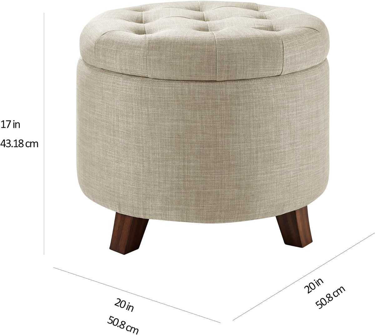 Amazon Basics Round Linen Ottoman with Storage, Tufted Upholstered Footstool for Living Room and
