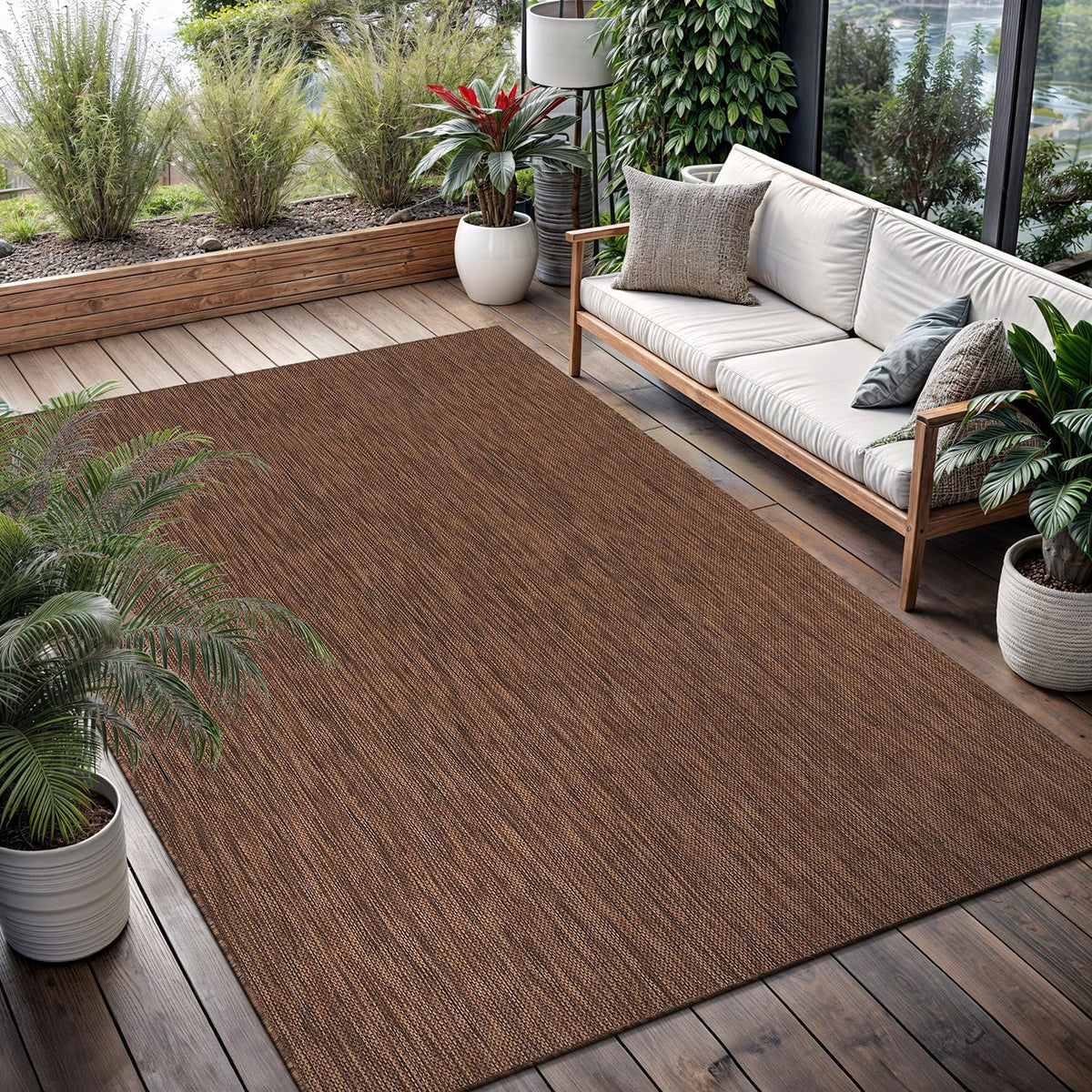 Washable Indoor Outdoor Rug 9x12 Weather Resistant Area Rugs Modern Solid for Porch Deck Balcony