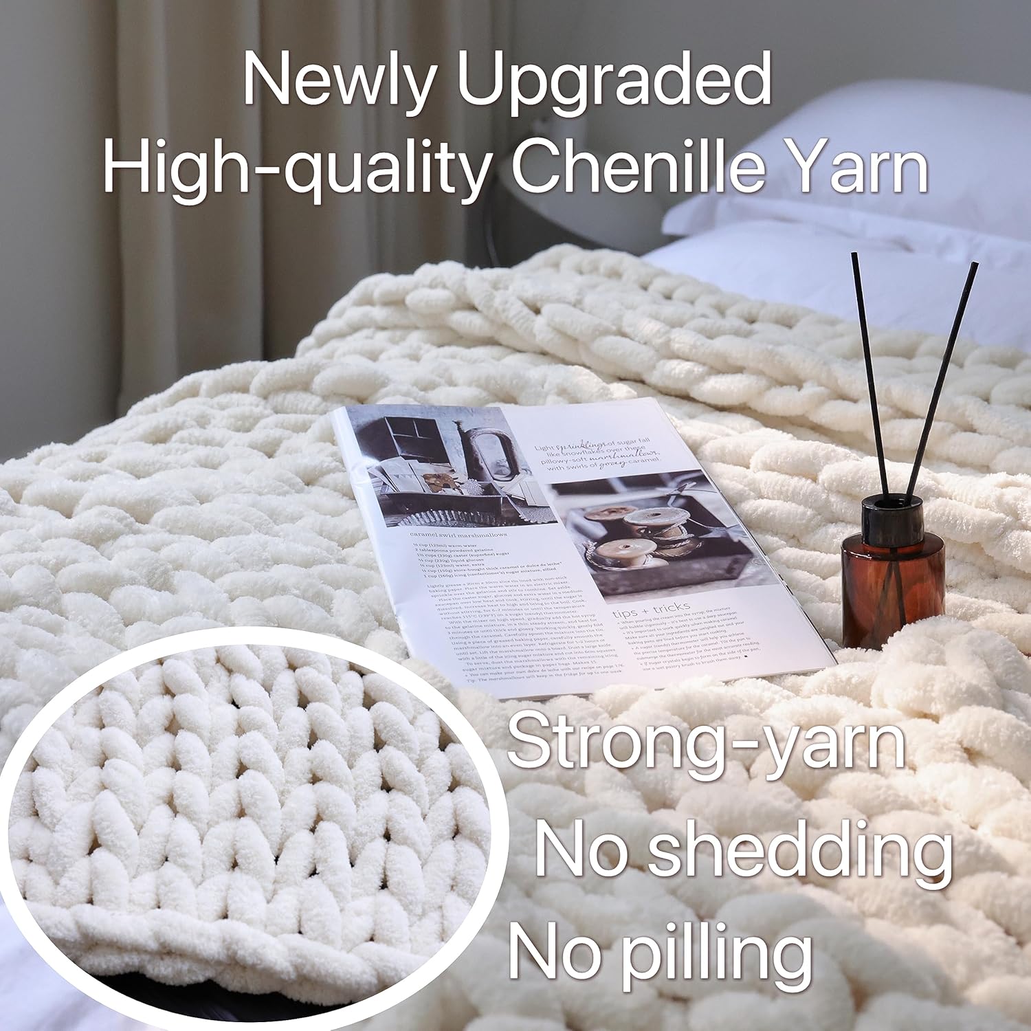 Maetoow Chenille Chunky Knit Blanket Throw （82×86 Inch）, Handmade Warm & Cozy Blanket Couch, Bed