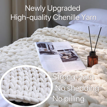 Maetoow Chenille Chunky Knit Blanket Throw （82×86 Inch）, Handmade Warm & Cozy Blanket Couch, Bed