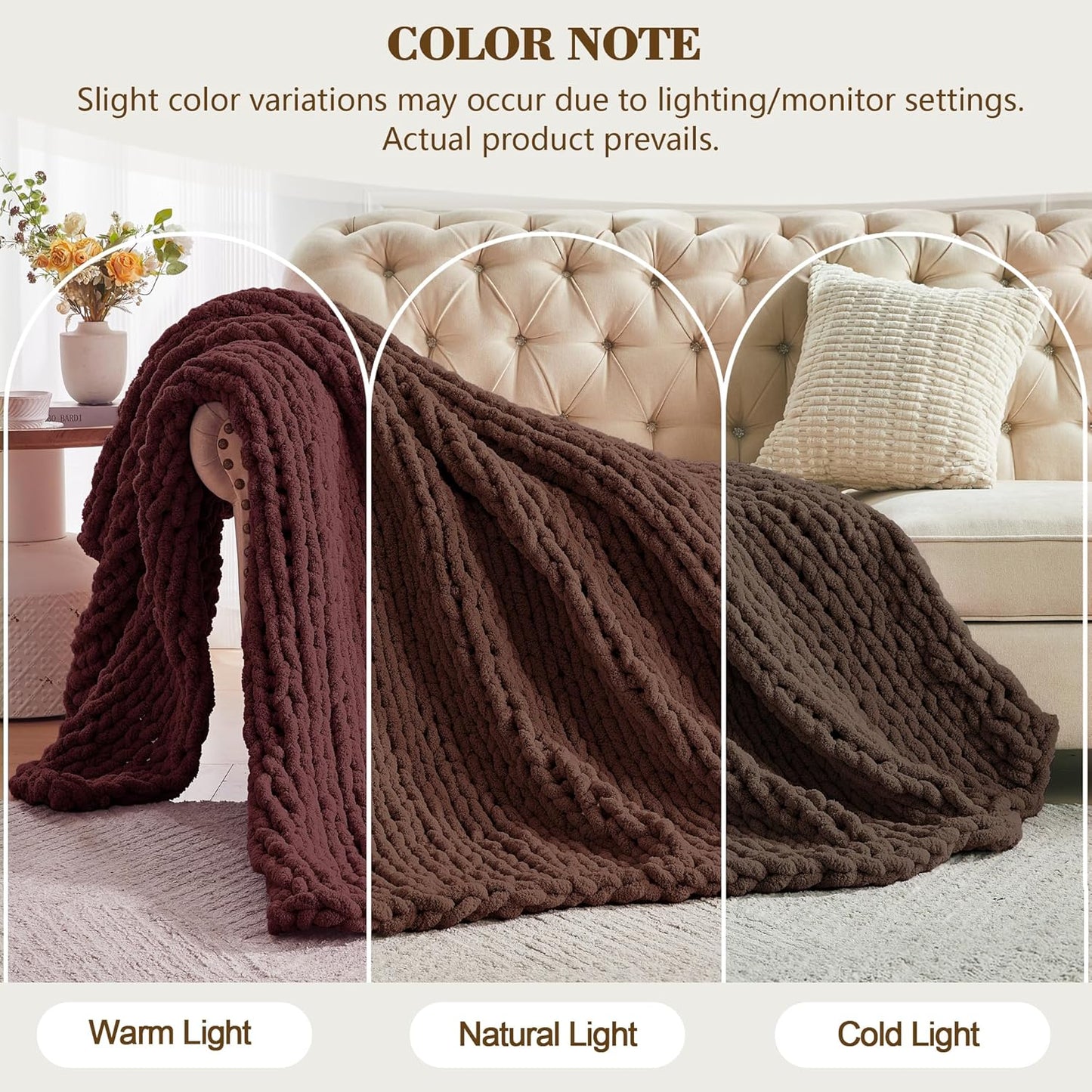 Carriediosa Chunky Knit Throw Blanket 60" X 80" Twin, 100% Hand Made Large Chenille Loop Yarn Soft